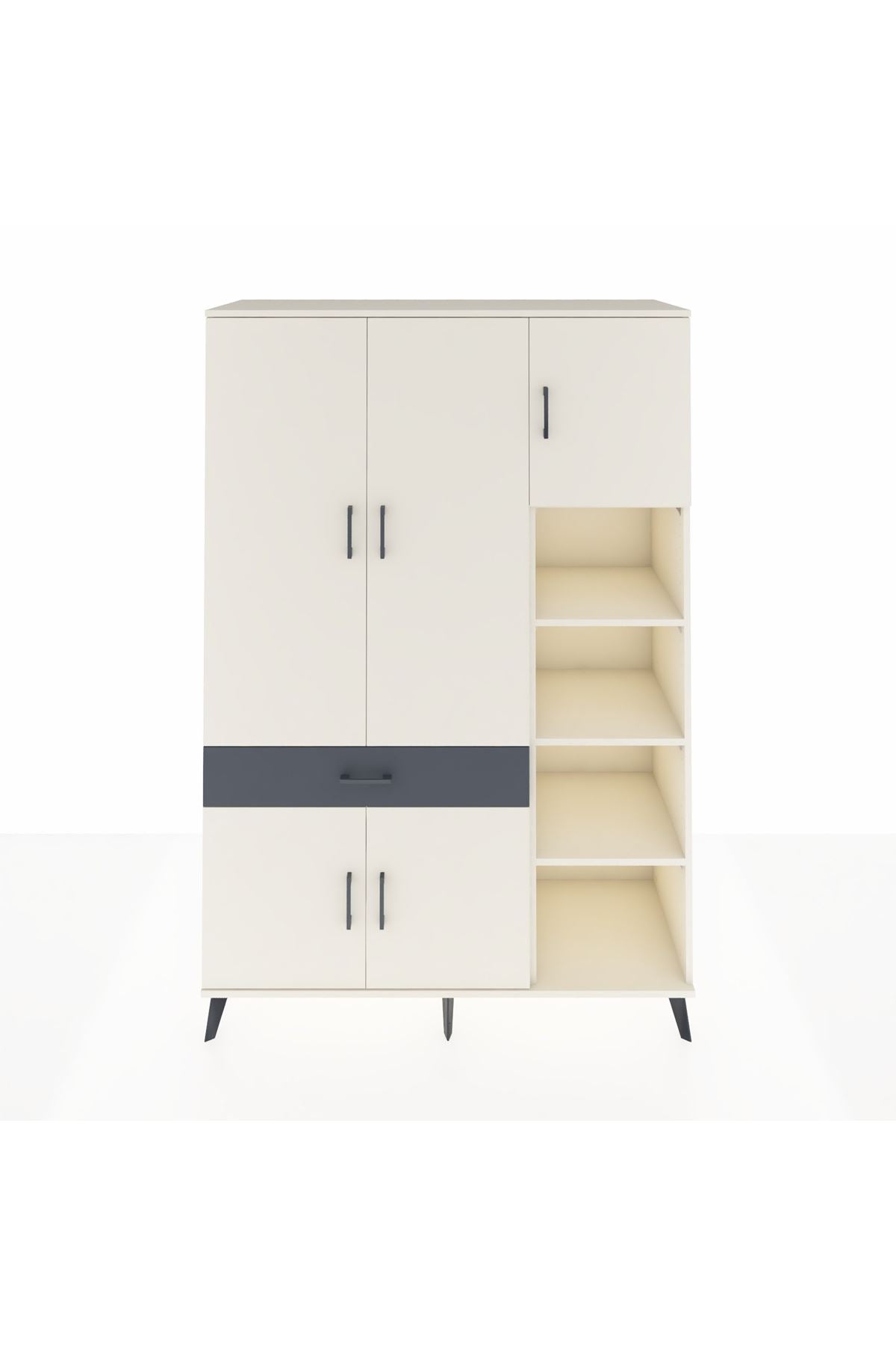 Hyperion Dolap 10 Raflı Tek Çekmeceli 5 Kapaklı 132x44x195 Aytaşı-Aytaşı/Antrasit