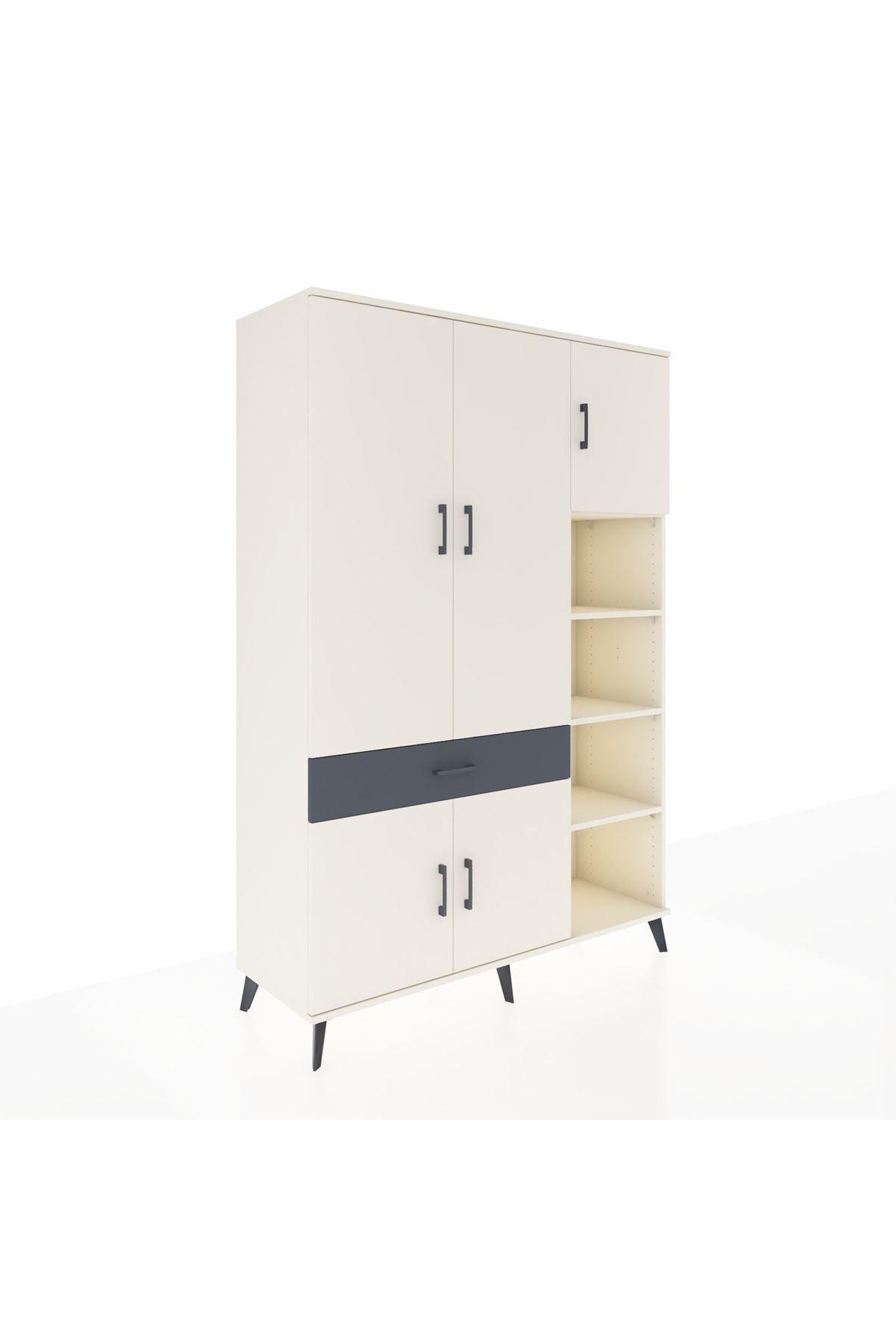 Hyperion Dolap 10 Raflı Tek Çekmeceli 5 Kapaklı 132x44x195 Aytaşı-Aytaşı/Antrasit