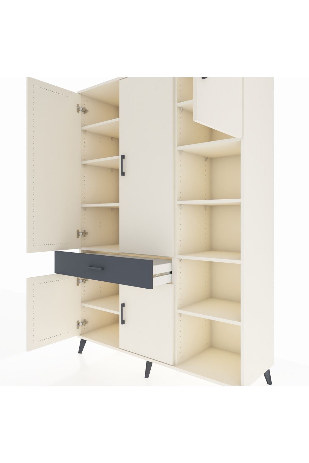 Hyperion Dolap 10 Raflı Tek Çekmeceli 5 Kapaklı 132x44x195 Aytaşı-Aytaşı/Antrasit