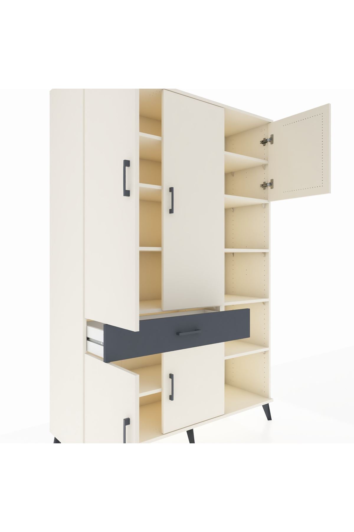 Hyperion Dolap 10 Raflı Tek Çekmeceli 5 Kapaklı 132x44x195 Aytaşı-Aytaşı/Antrasit