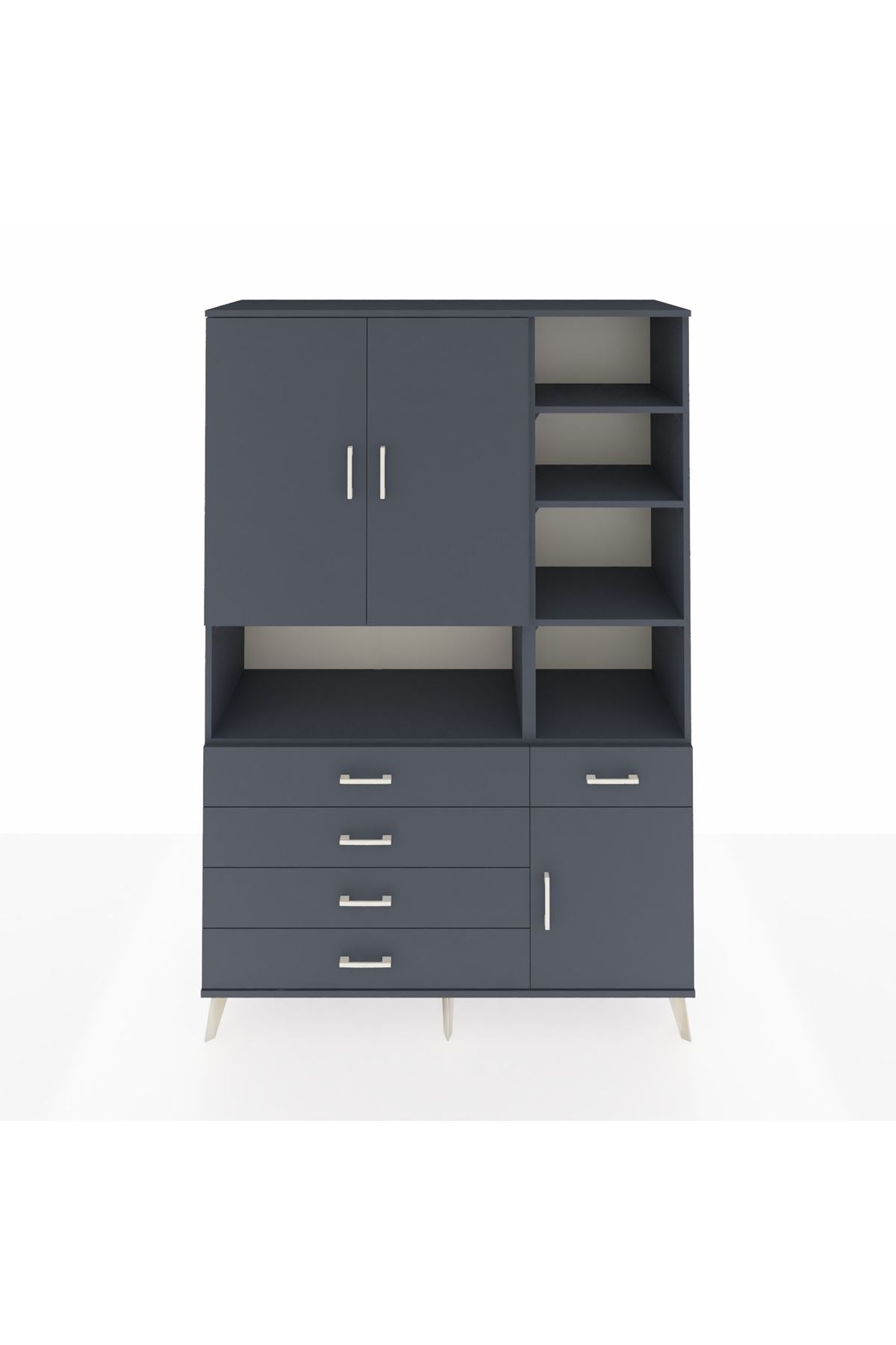 Hyperion Dolap 8 Raflı 5 Çekmeceli 3 Kapaklı 132x44x195 Antrasit-Antrasit/Antrasit