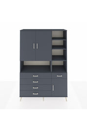 Hyperion Dolap 8 Raflı 5 Çekmeceli 3 Kapaklı 132x44x195 Antrasit-Antrasit/Antrasit