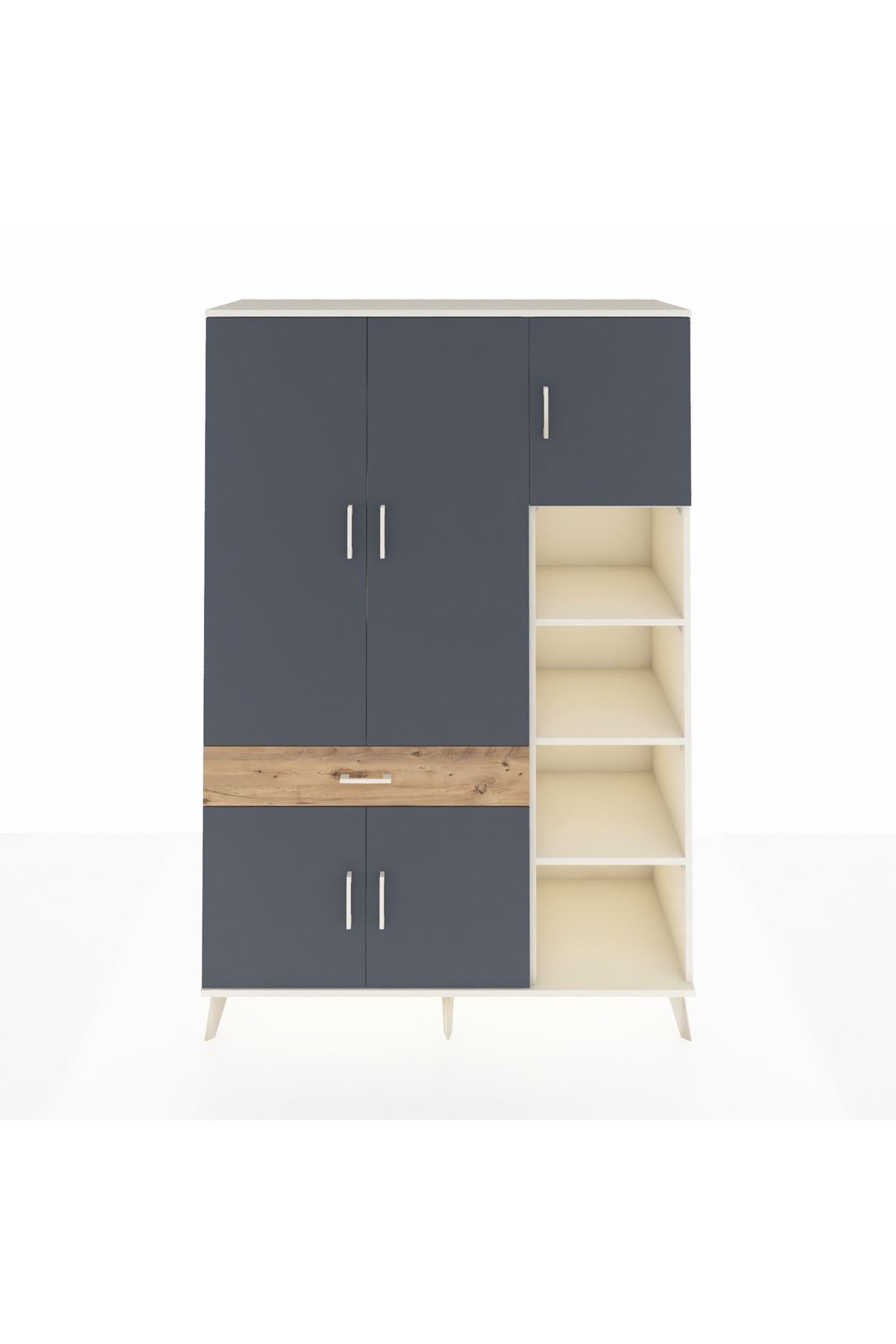 Hyperion Dolap 10 Raflı Tek Çekmeceli 5 Kapaklı 132x44x195 Aytaşı-Antrasit/Çam