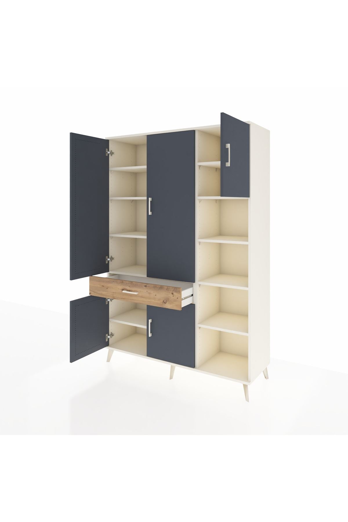 Hyperion Dolap 10 Raflı Tek Çekmeceli 5 Kapaklı 132x44x195 Aytaşı-Antrasit/Çam