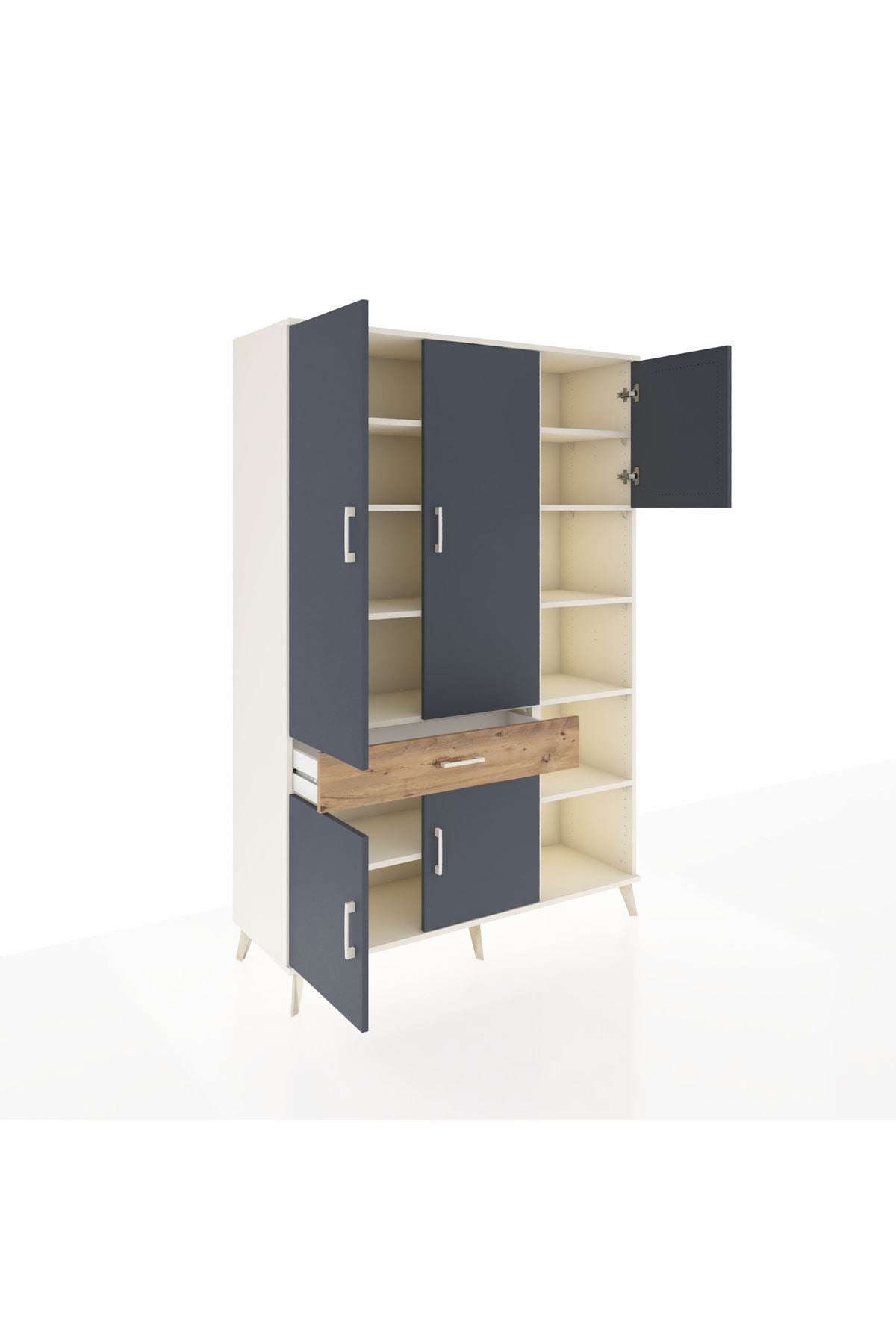 Hyperion Dolap 10 Raflı Tek Çekmeceli 5 Kapaklı 132x44x195 Aytaşı-Antrasit/Çam