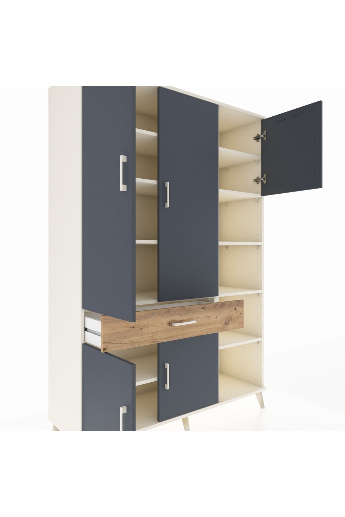 Hyperion Dolap 10 Raflı Tek Çekmeceli 5 Kapaklı 132x44x195 Aytaşı-Antrasit/Çam