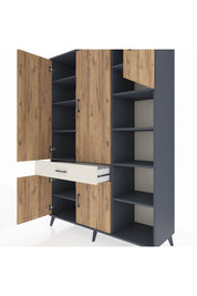 Hyperion Dolap 10 Raflı Tek Çekmeceli 5 Kapaklı 132x44x195 Antrasit-Çam/Aytaşı