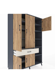 Hyperion Dolap 10 Raflı Tek Çekmeceli 5 Kapaklı 132x44x195 Antrasit-Çam/Aytaşı