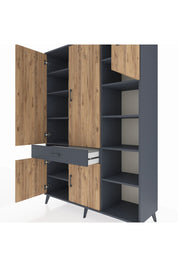 Hyperion Dolap 10 Raflı Tek Çekmeceli 5 Kapaklı 132x44x195 Antrasit-Çam/Antrasit