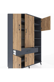 Hyperion Dolap 10 Raflı Tek Çekmeceli 5 Kapaklı 132x44x195 Antrasit-Çam/Antrasit