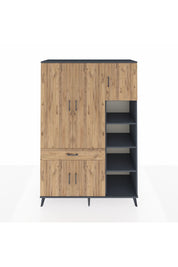 Hyperion Dolap 10 Raflı Tek Çekmeceli 5 Kapaklı 132x44x195 Antrasit-Çam/Çam