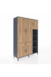 Hyperion Dolap 10 Raflı Tek Çekmeceli 5 Kapaklı 132x44x195 Antrasit-Çam/Çam