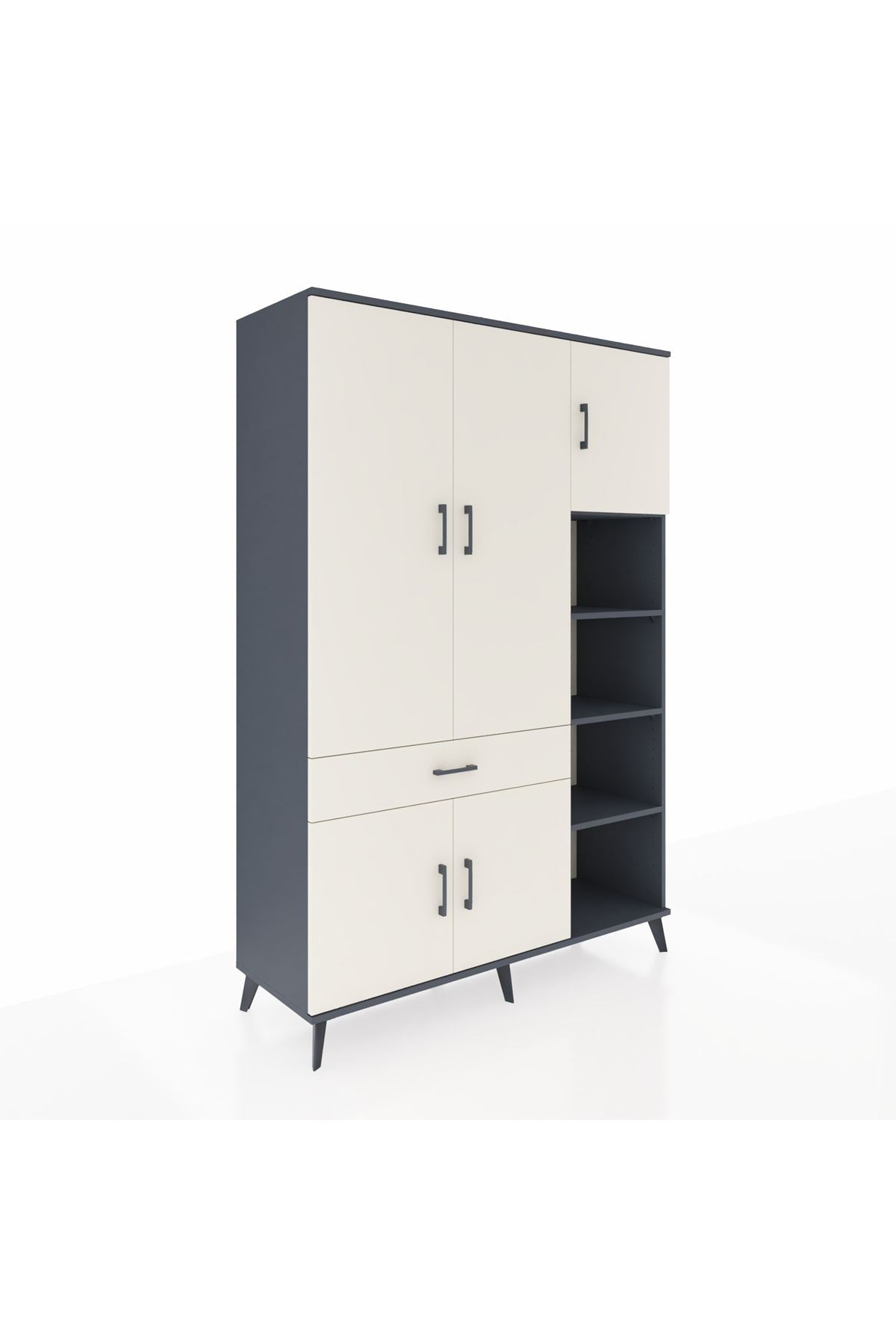 Hyperion Dolap 10 Raflı Tek Çekmeceli 5 Kapaklı 132x44x195 Antrasit-Aytaşı/Aytaşı