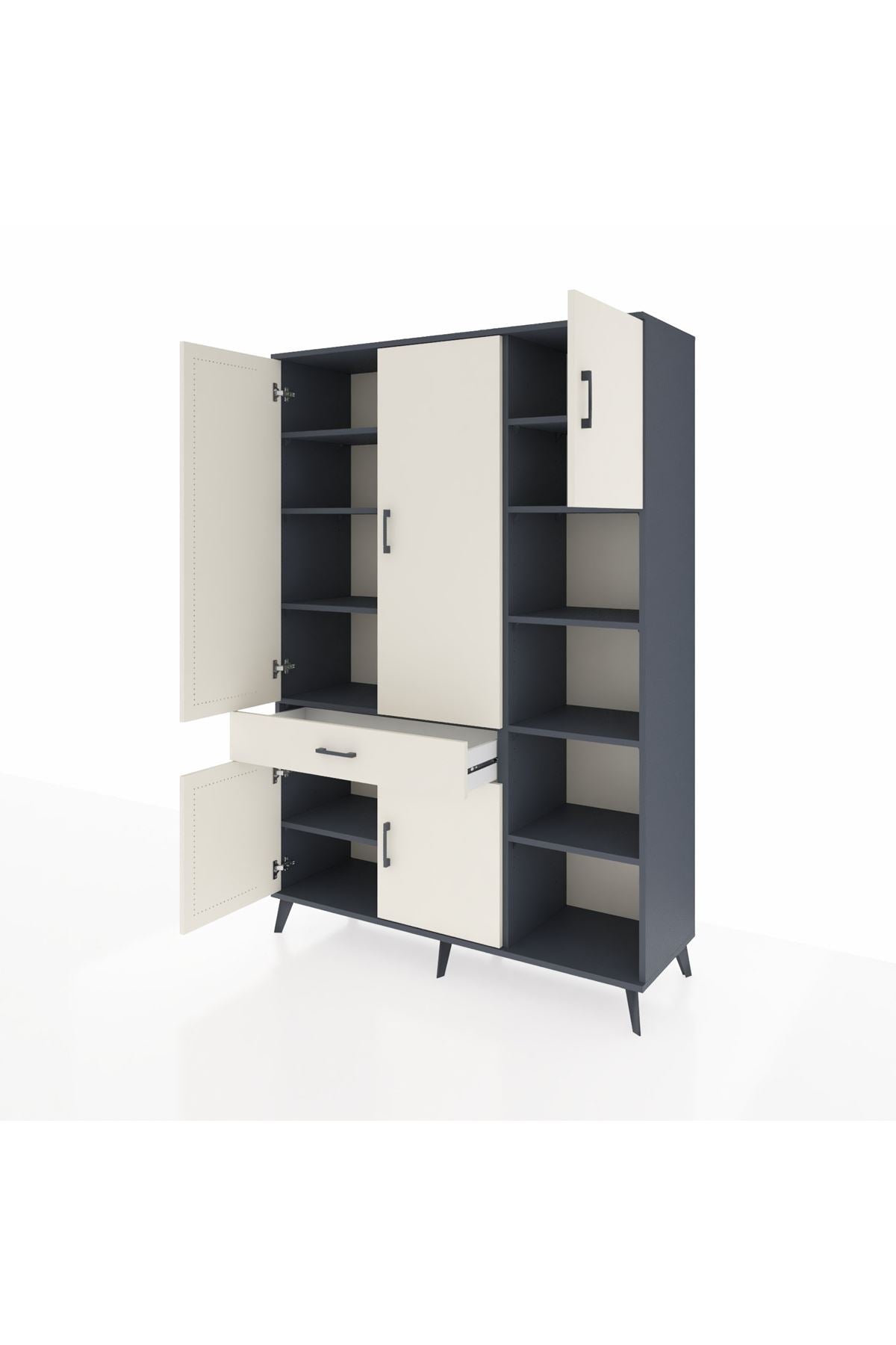 Hyperion Dolap 10 Raflı Tek Çekmeceli 5 Kapaklı 132x44x195 Antrasit-Aytaşı/Aytaşı