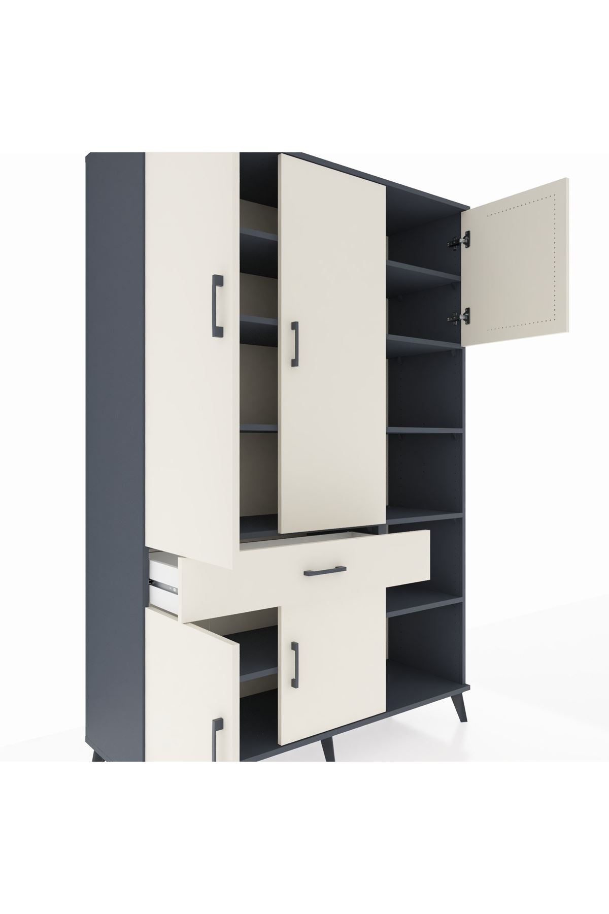 Hyperion Dolap 10 Raflı Tek Çekmeceli 5 Kapaklı 132x44x195 Antrasit-Aytaşı/Aytaşı