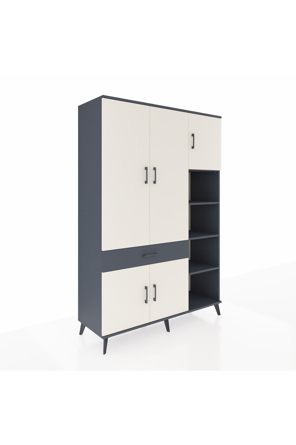 Hyperion Dolap 10 Raflı Tek Çekmeceli 5 Kapaklı 132x44x195 Antrasit-Aytaşı/Antrasit