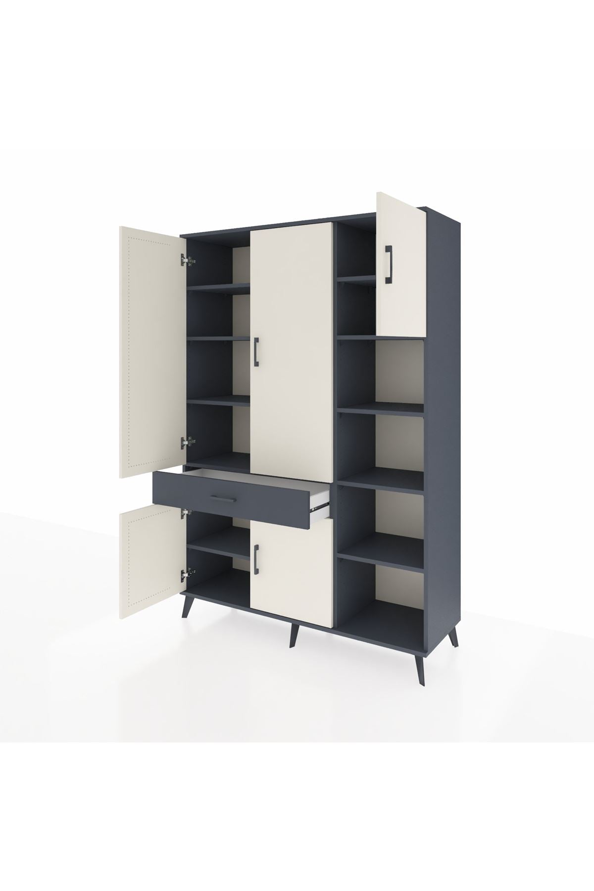 Hyperion Dolap 10 Raflı Tek Çekmeceli 5 Kapaklı 132x44x195 Antrasit-Aytaşı/Antrasit