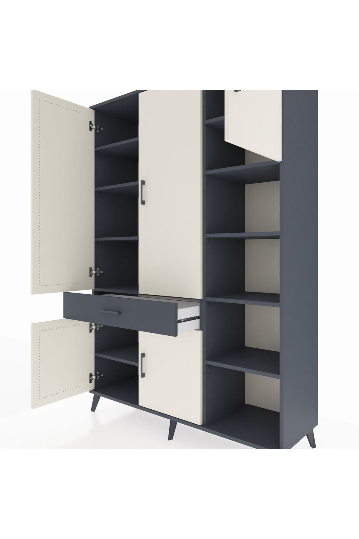 Hyperion Dolap 10 Raflı Tek Çekmeceli 5 Kapaklı 132x44x195 Antrasit-Aytaşı/Antrasit