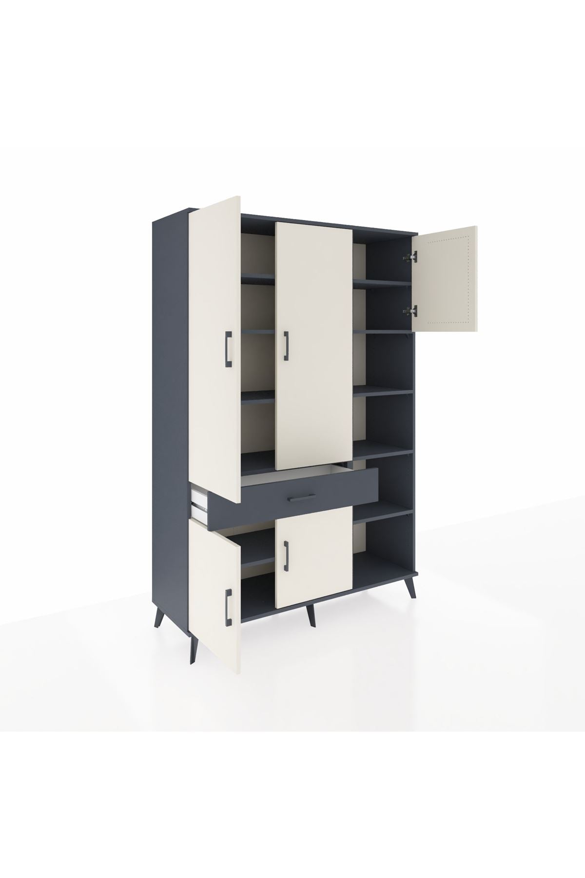 Hyperion Dolap 10 Raflı Tek Çekmeceli 5 Kapaklı 132x44x195 Antrasit-Aytaşı/Antrasit