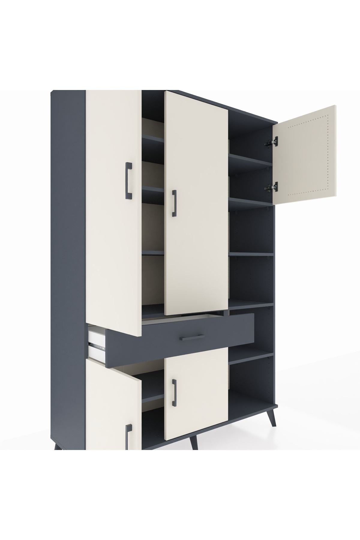 Hyperion Dolap 10 Raflı Tek Çekmeceli 5 Kapaklı 132x44x195 Antrasit-Aytaşı/Antrasit