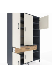 Hyperion Dolap 10 Raflı Tek Çekmeceli 5 Kapaklı 132x44x195 Antrasit-Aytaşı/Çam
