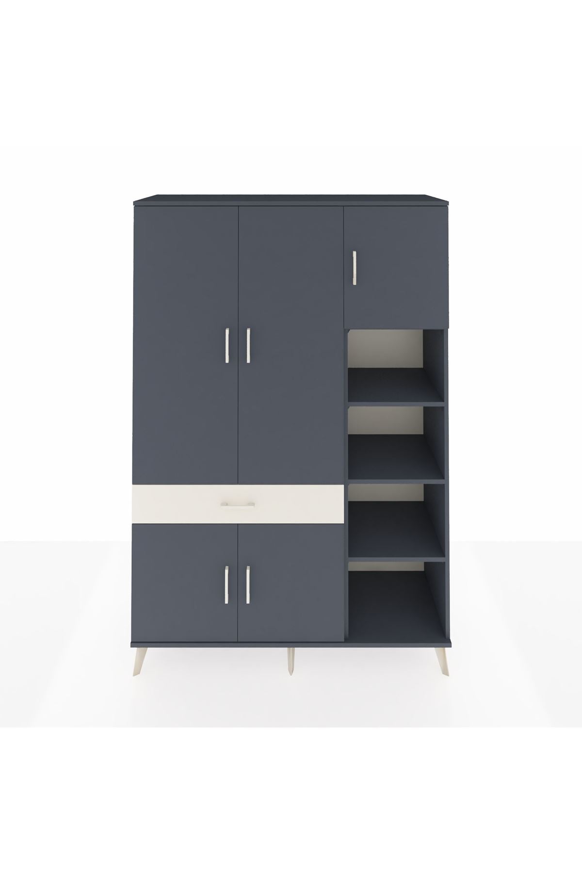 Hyperion Dolap 10 Raflı Tek Çekmeceli 5 Kapaklı 132x44x195 Antrasit-Antrasit/Aytaşı