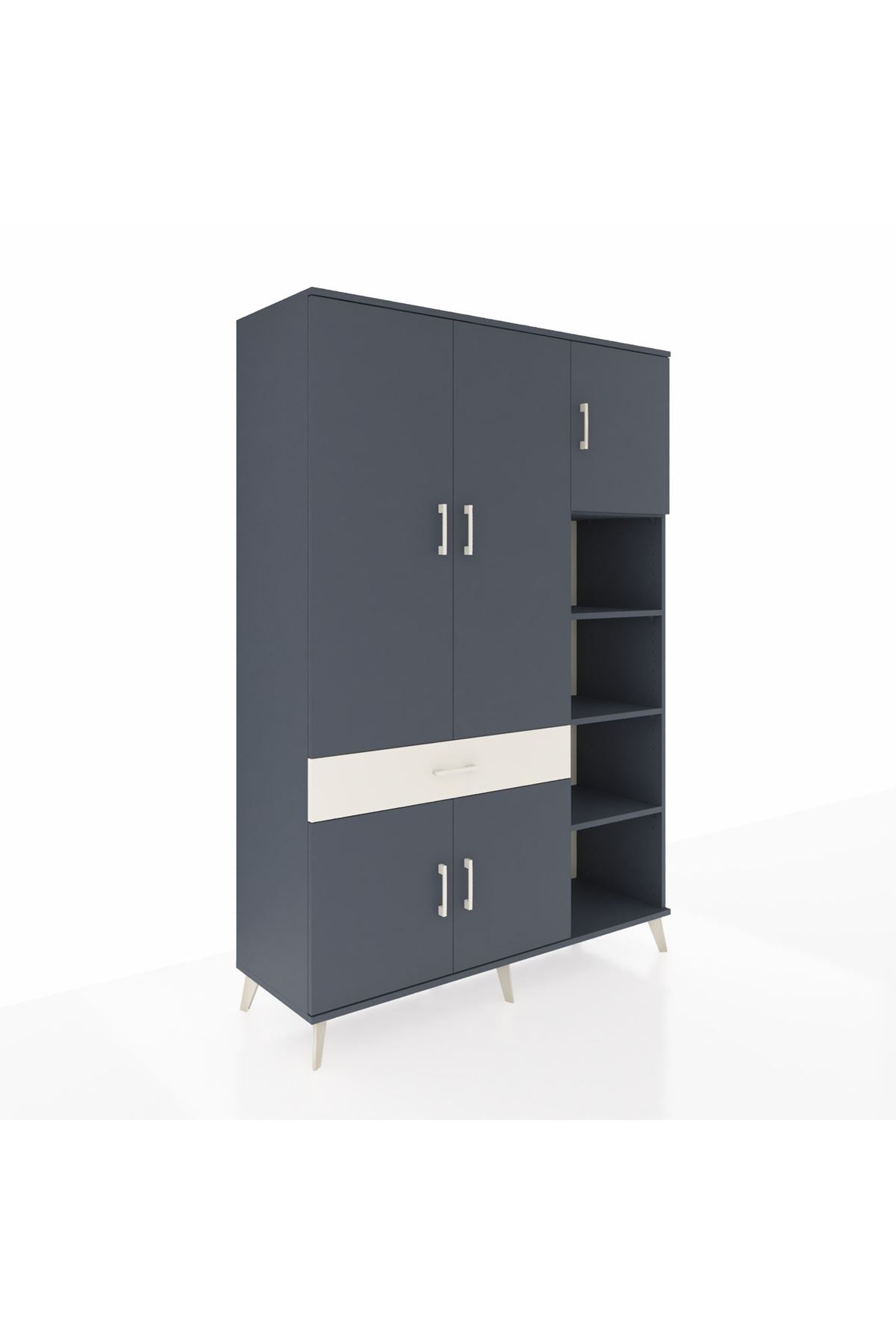 Hyperion Dolap 10 Raflı Tek Çekmeceli 5 Kapaklı 132x44x195 Antrasit-Antrasit/Aytaşı