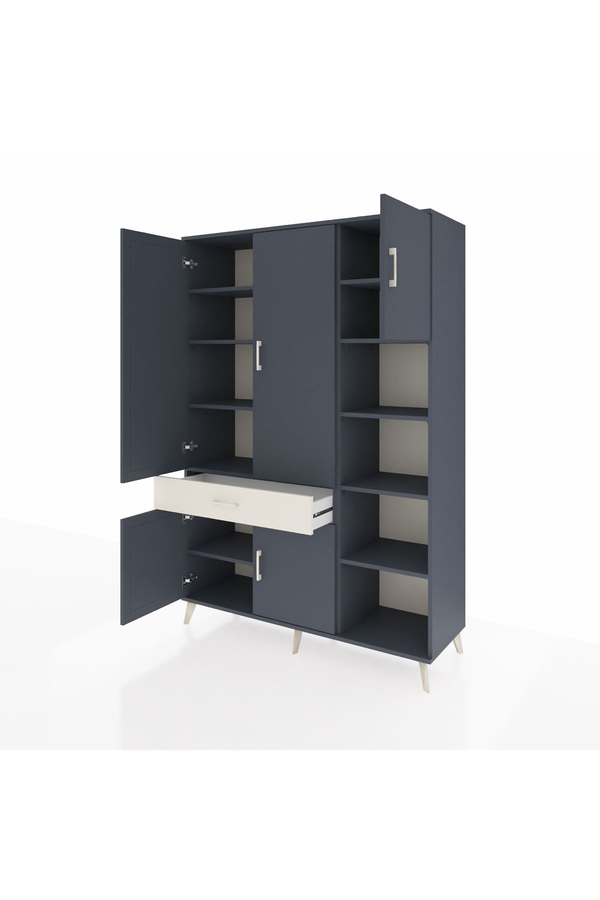 Hyperion Dolap 10 Raflı Tek Çekmeceli 5 Kapaklı 132x44x195 Antrasit-Antrasit/Aytaşı