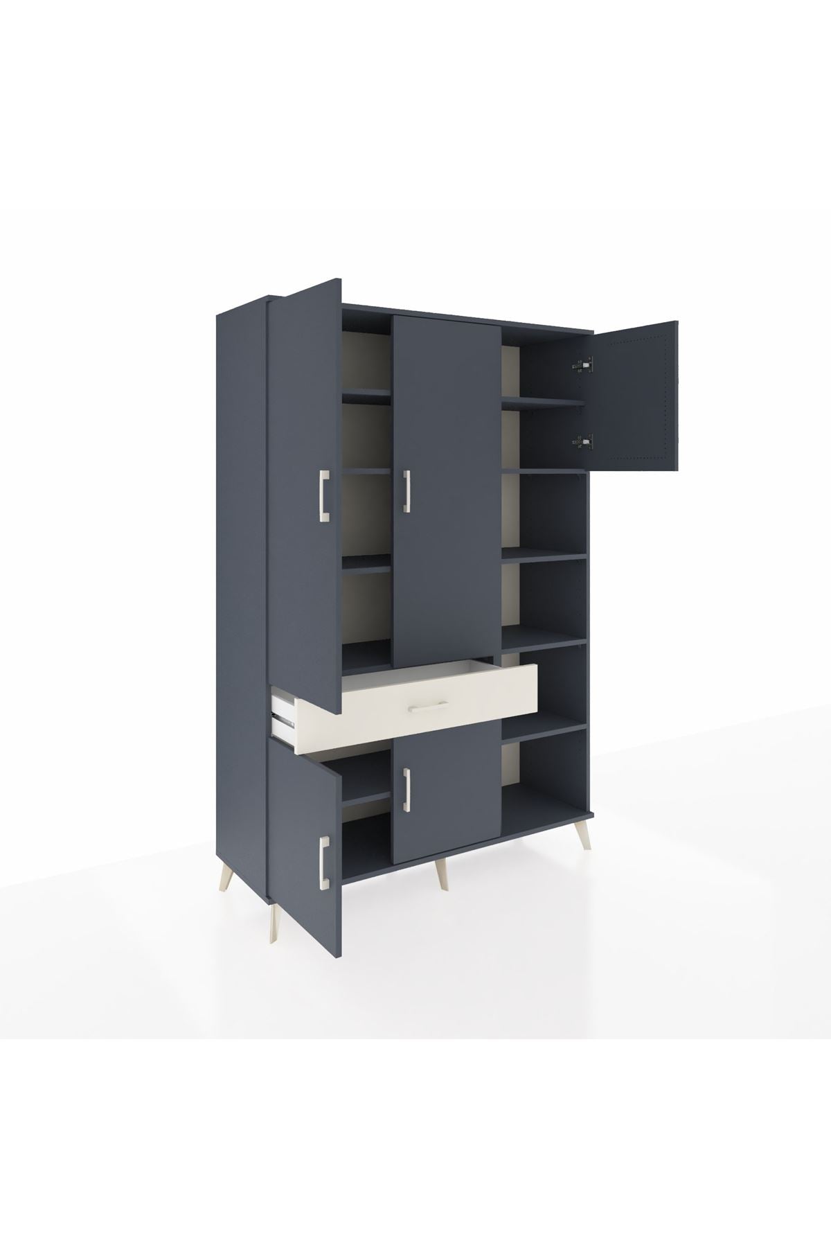 Hyperion Dolap 10 Raflı Tek Çekmeceli 5 Kapaklı 132x44x195 Antrasit-Antrasit/Aytaşı