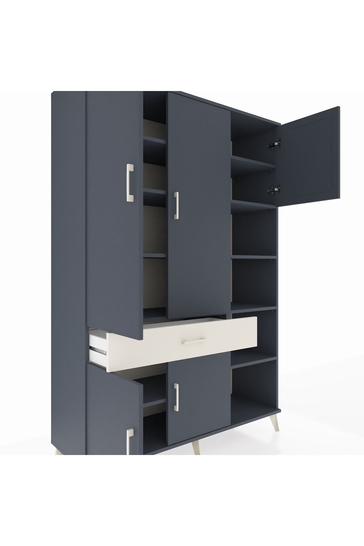 Hyperion Dolap 10 Raflı Tek Çekmeceli 5 Kapaklı 132x44x195 Antrasit-Antrasit/Aytaşı