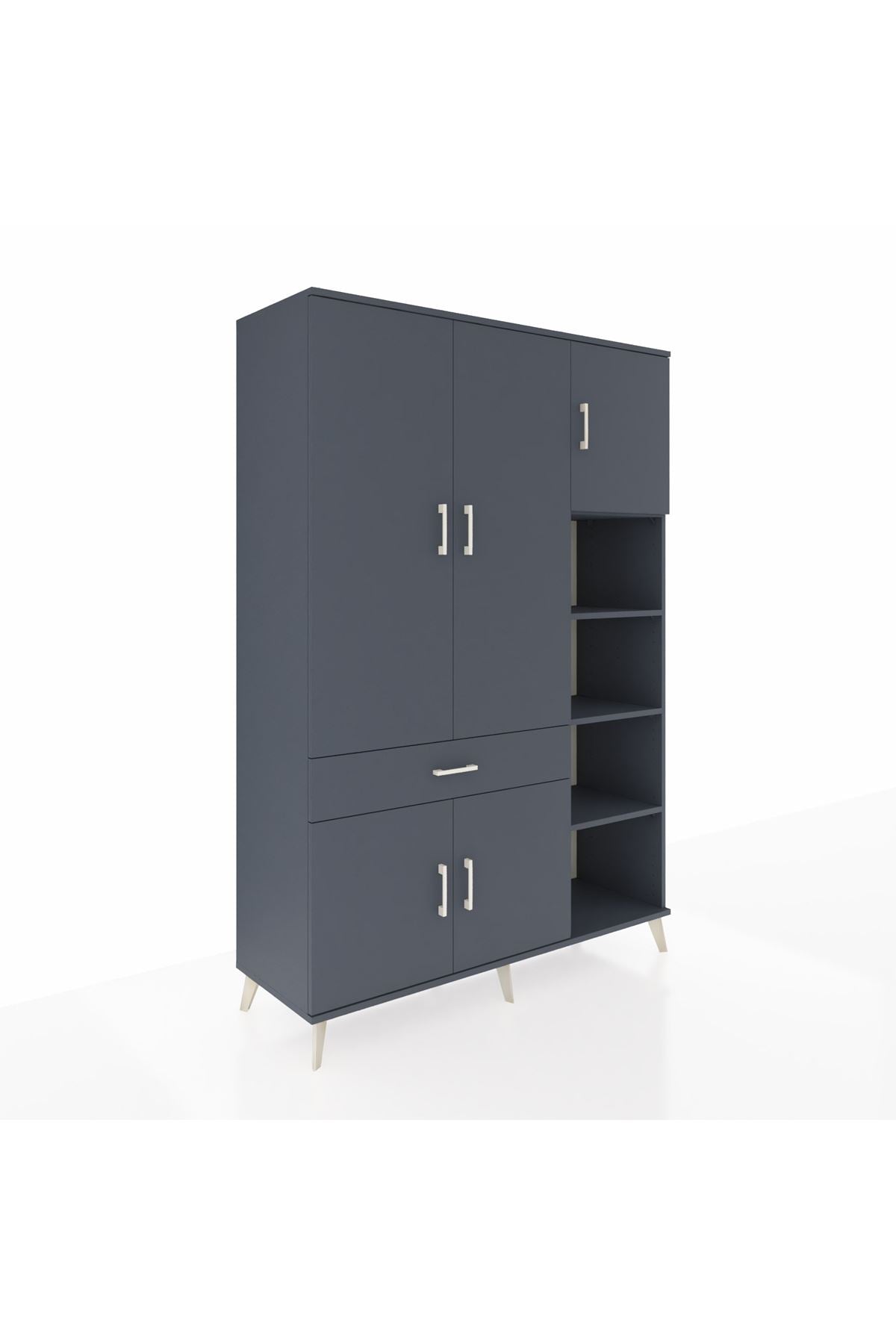 Hyperion Dolap 10 Raflı Tek Çekmeceli 5 Kapaklı 132x44x195 Antrasit-Antrasit/Antrasit