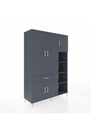 Hyperion Dolap 10 Raflı Tek Çekmeceli 5 Kapaklı 132x44x195 Antrasit-Antrasit/Antrasit