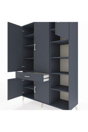 Hyperion Dolap 10 Raflı Tek Çekmeceli 5 Kapaklı 132x44x195 Antrasit-Antrasit/Antrasit