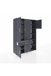 Hyperion Dolap 10 Raflı Tek Çekmeceli 5 Kapaklı 132x44x195 Antrasit-Antrasit/Antrasit