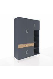 Hyperion Dolap 10 Raflı Tek Çekmeceli 5 Kapaklı 132x44x195 Antrasit-Antrasit/Çam