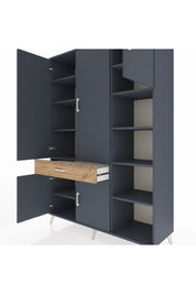 Hyperion Dolap 10 Raflı Tek Çekmeceli 5 Kapaklı 132x44x195 Antrasit-Antrasit/Çam