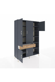 Hyperion Dolap 10 Raflı Tek Çekmeceli 5 Kapaklı 132x44x195 Antrasit-Antrasit/Çam