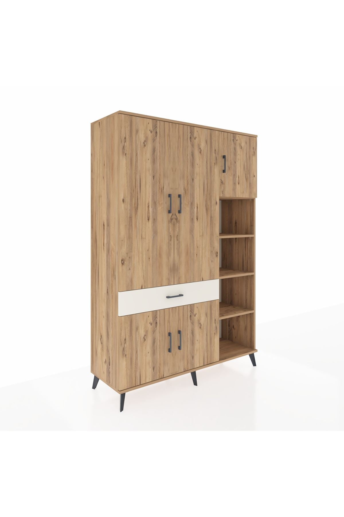 Hyperion Dolap 10 Raflı Tek Çekmeceli 5 Kapaklı 132x44x195 Çam-Çam/Aytaşı