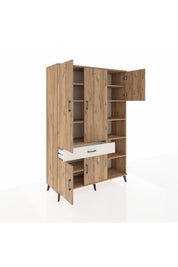 Hyperion Dolap 10 Raflı Tek Çekmeceli 5 Kapaklı 132x44x195 Çam-Çam/Aytaşı