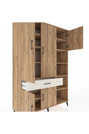 Hyperion Dolap 10 Raflı Tek Çekmeceli 5 Kapaklı 132x44x195 Çam-Çam/Aytaşı