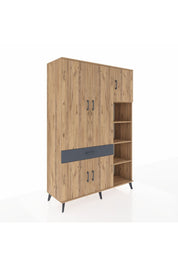 Hyperion Dolap 10 Raflı Tek Çekmeceli 5 Kapaklı 132x44x195 Çam-Çam/Antrasit