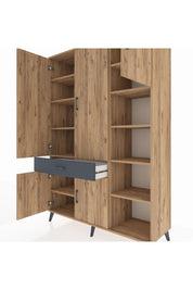 Hyperion Dolap 10 Raflı Tek Çekmeceli 5 Kapaklı 132x44x195 Çam-Çam/Antrasit