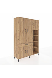 Hyperion Dolap 10 Raflı Tek Çekmeceli 5 Kapaklı 132x44x195 Çam-Çam/Çam