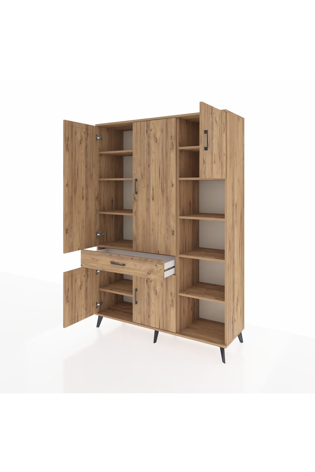 Hyperion Dolap 10 Raflı Tek Çekmeceli 5 Kapaklı 132x44x195 Çam-Çam/Çam