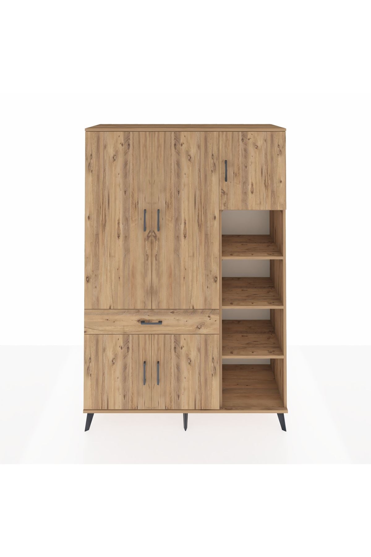 Hyperion Dolap 10 Raflı Tek Çekmeceli 5 Kapaklı 132x44x195 Çam-Çam/Çam