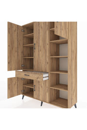 Hyperion Dolap 10 Raflı Tek Çekmeceli 5 Kapaklı 132x44x195 Çam-Çam/Çam