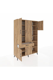 Hyperion Dolap 10 Raflı Tek Çekmeceli 5 Kapaklı 132x44x195 Çam-Çam/Çam