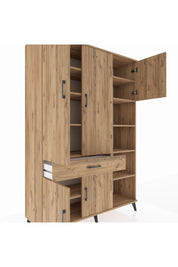 Hyperion Dolap 10 Raflı Tek Çekmeceli 5 Kapaklı 132x44x195 Çam-Çam/Çam
