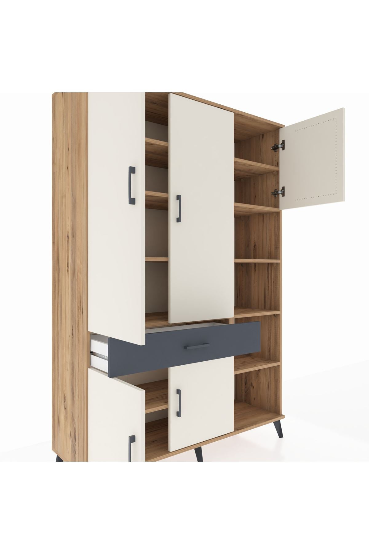 Hyperion Dolap 10 Raflı Tek Çekmeceli 5 Kapaklı 132x44x195 Çam-Aytaşı/Antrasit