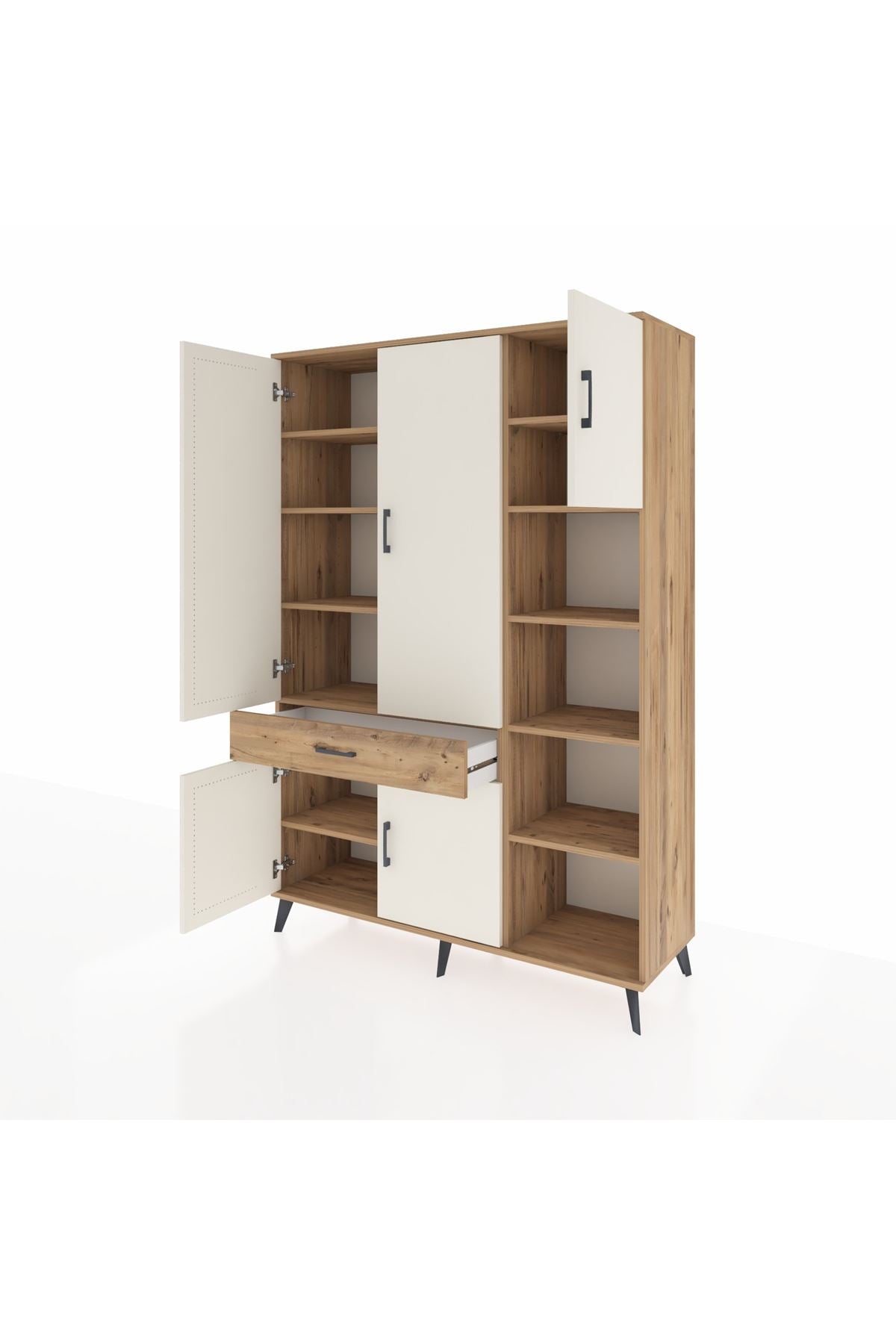 Hyperion Dolap 10 Raflı Tek Çekmeceli 5 Kapaklı 132x44x195 Çam-Aytaşı/Çam